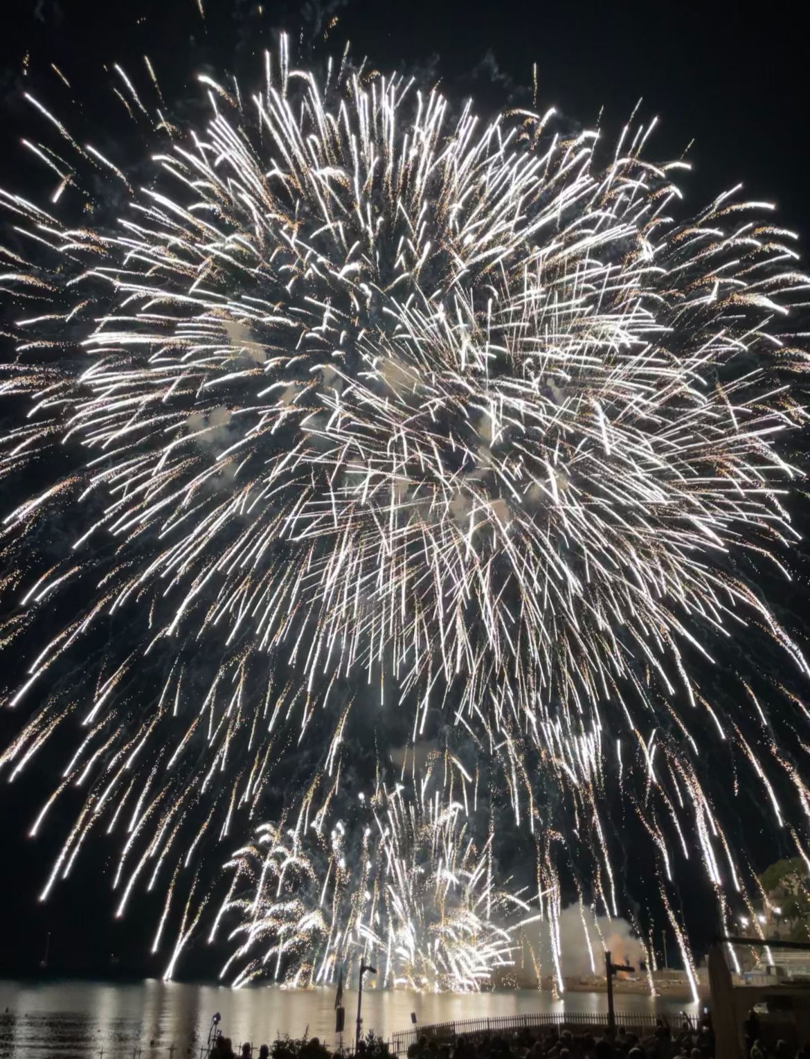Grande spettacolo pirotecnico sul lago con finale a ventaglio di fuochi bianchi.